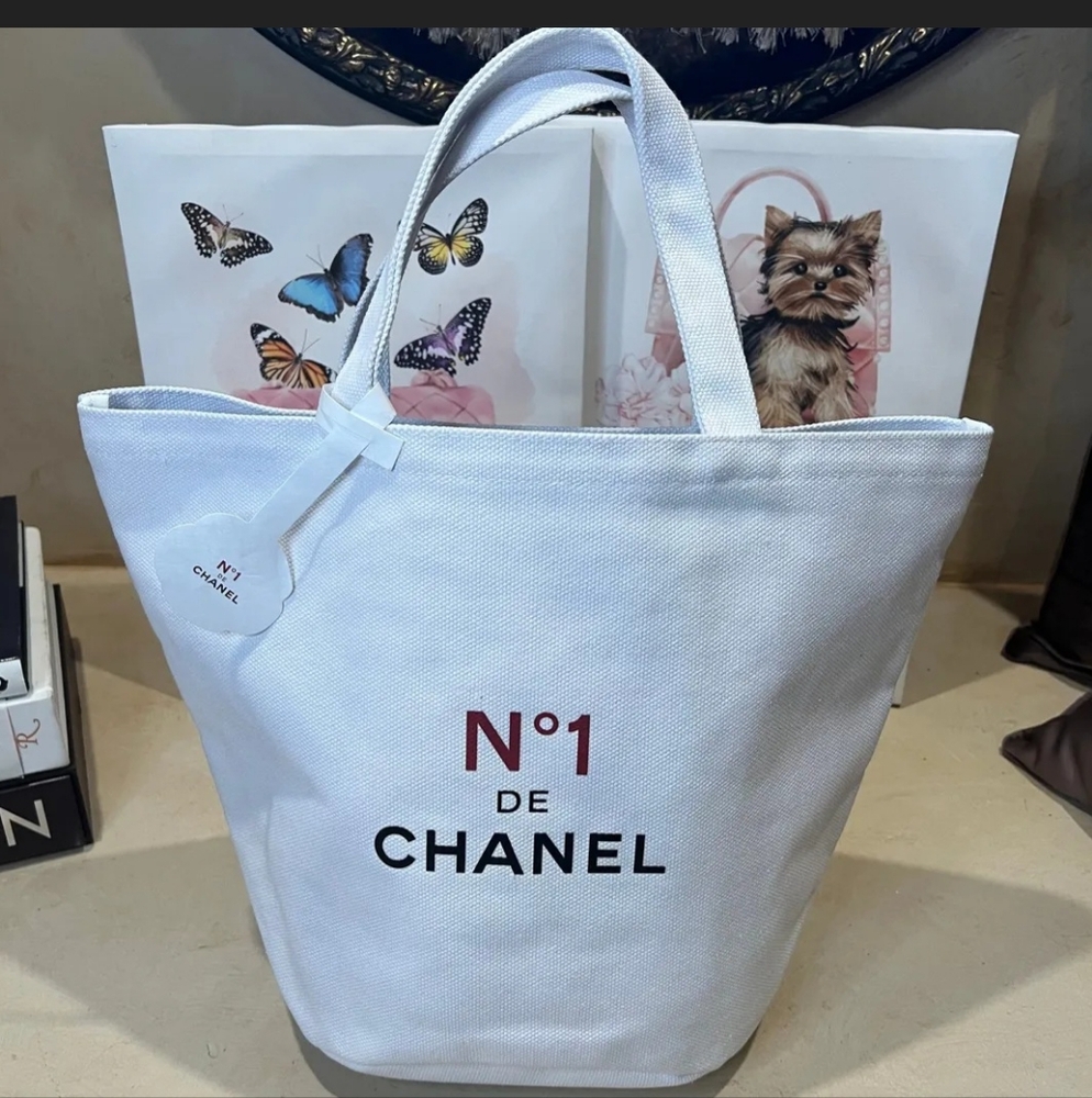 CHANEL White Canvas Tote Bag with Classic Design NWT